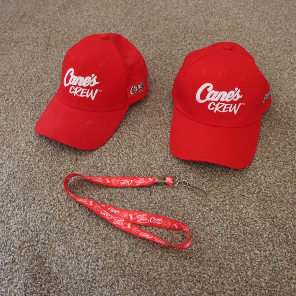 Set of 2 Raising Cane’s Red Adjustable Crew Hats with Lanyard
